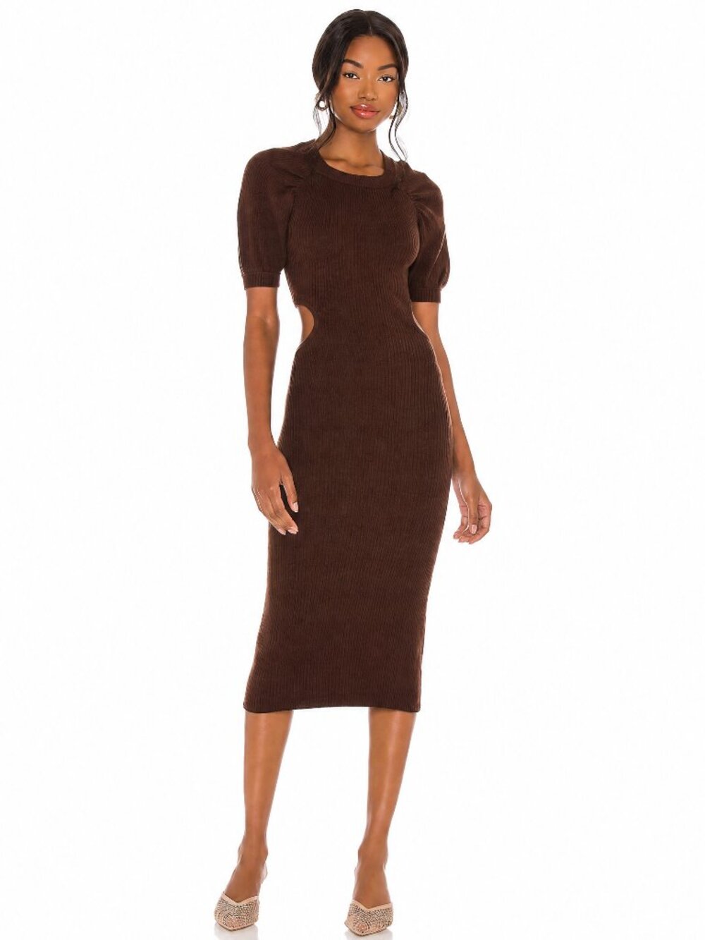 NWT LPA Clementine Cutout Ribbed Midi Dress Chocolate Brown S